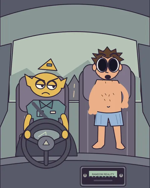 Machine Elf drives at night while Bill sits in the passenger seat.